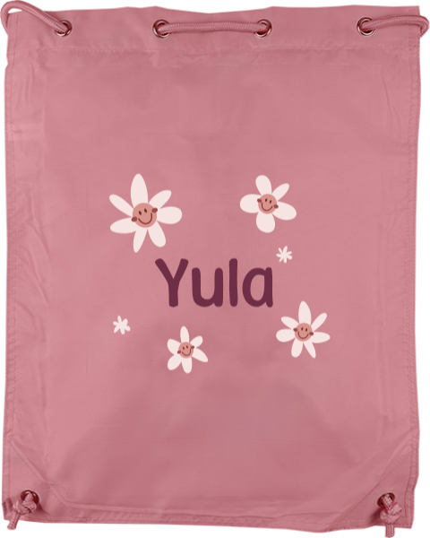 Gymtas met naam en bloemen met gezichtje