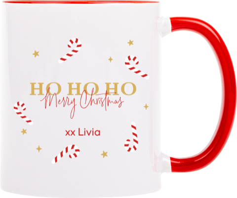 Kerst mok met zuurstokken en naam