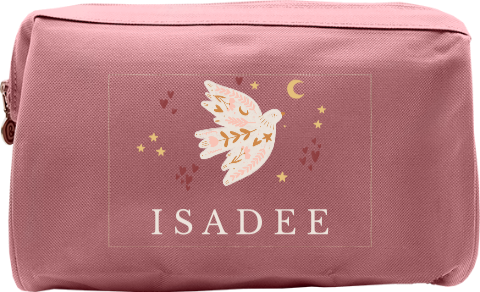 Toilettas met naam en vogel