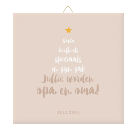 Tegeltje zwangerschapsaankondiging in beigetinten met kerstboom 