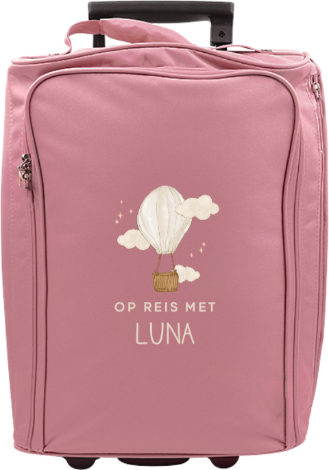 Sfeervolle reistrolley met naam en tekening van luchtballon