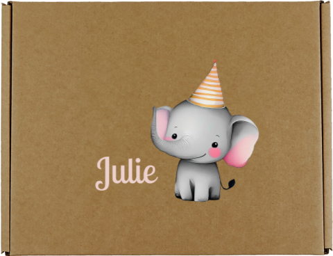 Lieve cadeaudoos van kraft met olifant en naam