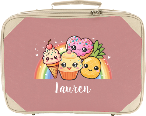 Koffertje met naam en kawaii illustraties