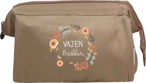 Vrolijke toilettas met naam en bloemenkrans