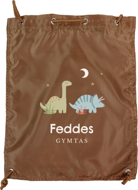 Gymtas met dino's en naam in het lichtbruin