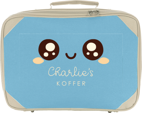 Koffertje met naam en kawaii gezichtje