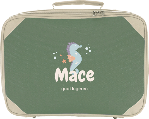 Koffertje met naam en leuk zeepaardje