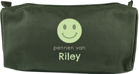 Etui met vrolijke groene smiley en naam