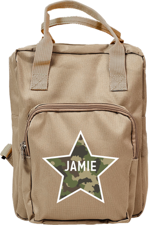 Rugzak classic met legerprint ster en naam