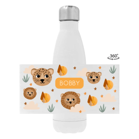 Drinkfles RVS met naam en jungledieren