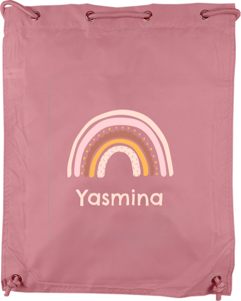 Gymtas met naam en vrolijke illustratie regenboog