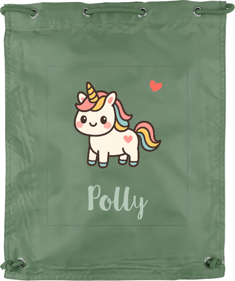 Gymtas met naam en kawaii eenhoorn