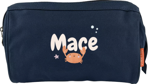 Toilettas met naam en vrolijke krab