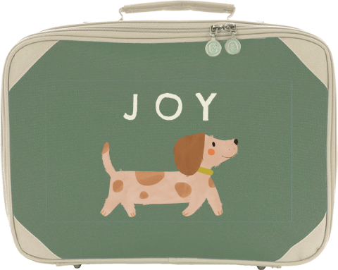 Vrolijke kinderkoffer met naam en teckel