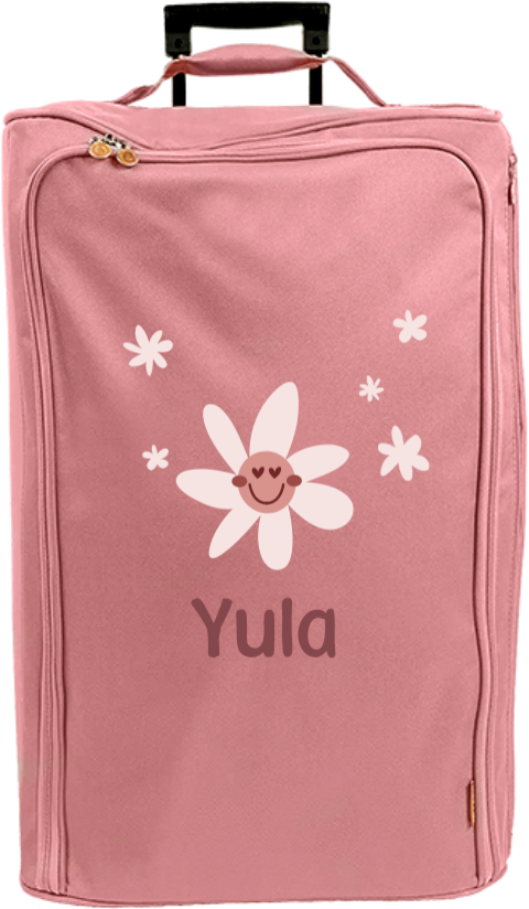 Reistrolley XL met naam en bloem met gezichtje