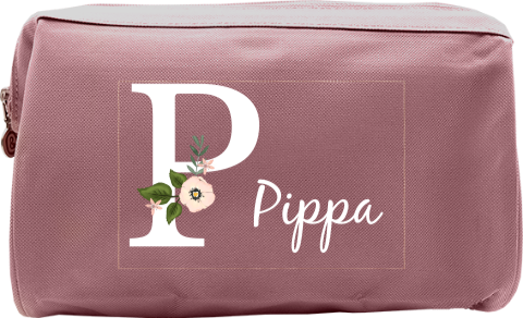 Vrolijke toilettas met naam en bloemen