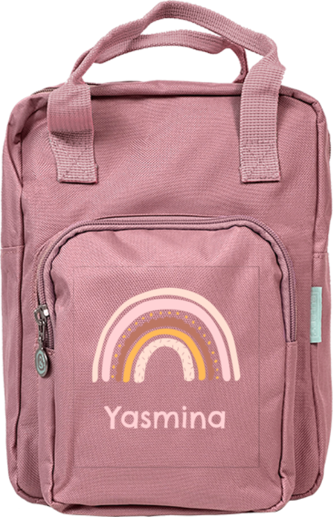Speelse rugzak classic met regenboog en naam
