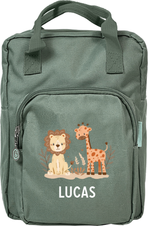 Rugtas Classic met naam en lieve jungledieren