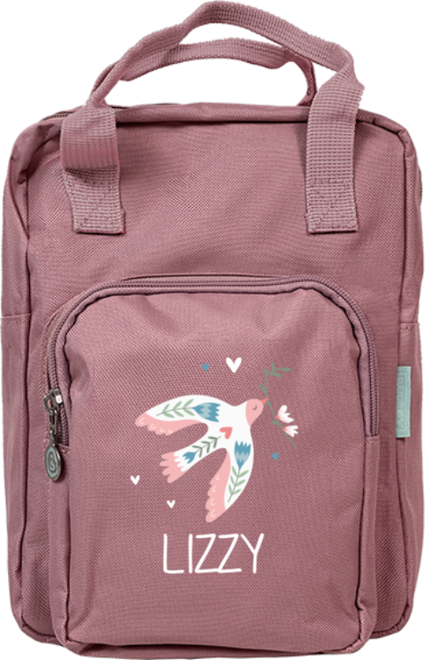 Vrolijke rugzak classic met vogel en naam