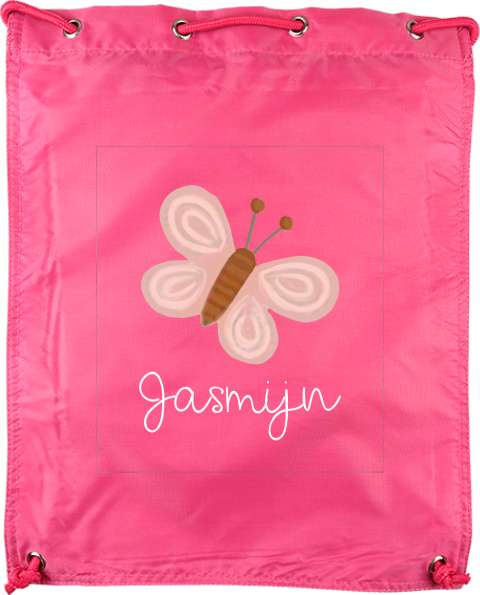Gymtas roze met naam en vlinder