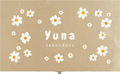 Houten tekendoos met madeliefjes en naam