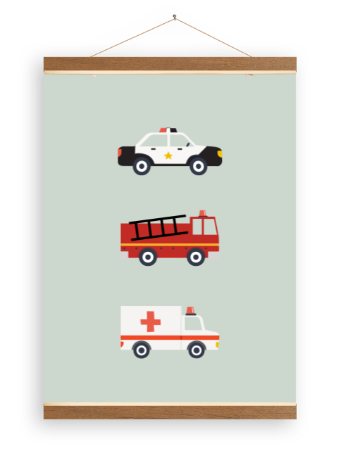 Canvasposter met politieauto, brandweerwagen en ambulance