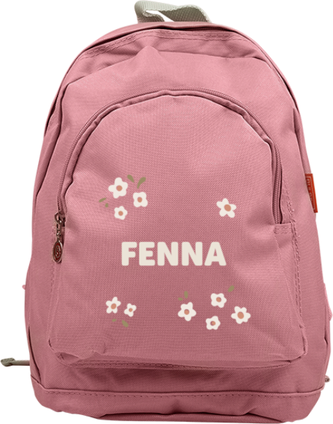 Rugtas Junior met naam en witte bloemetjes