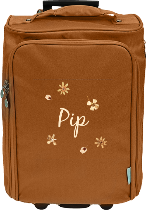 Reistrolley met naam en droogbloemen