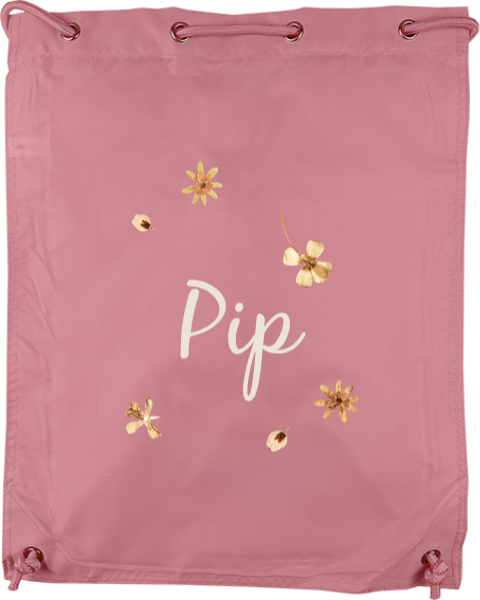 Gymtas met naam en droogbloemen