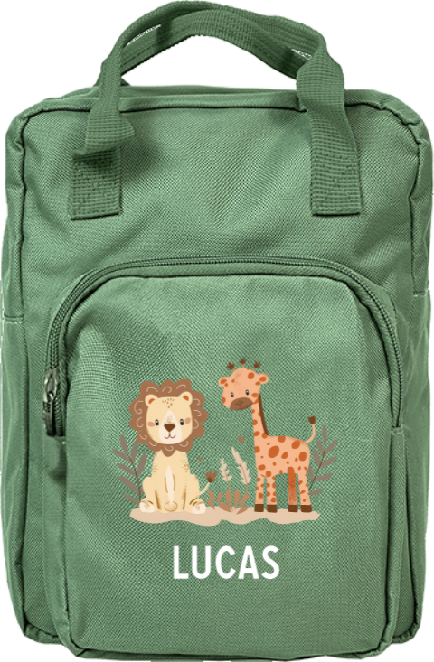 Rugtas Classic met naam en lieve jungledieren