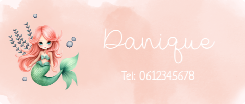 Naamsticker groot met zeemeermin en naam - 20 per vel