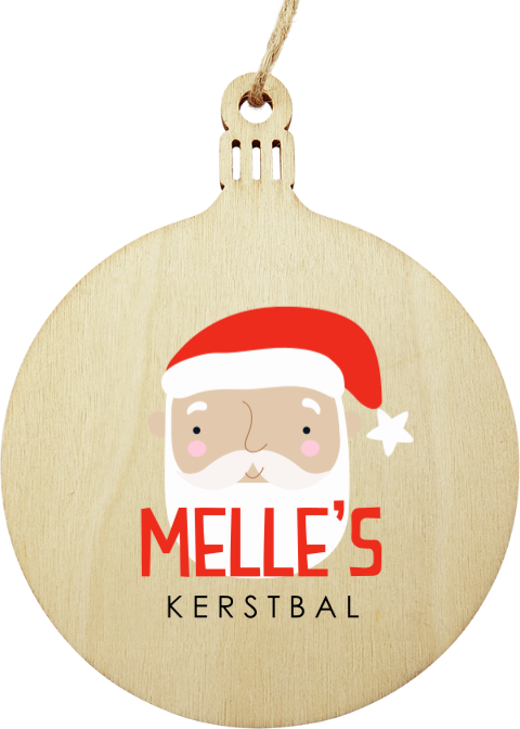 Houten kerstbal hanger met kerstman en naam