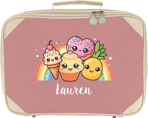 Koffertje met naam en kawaii illustraties