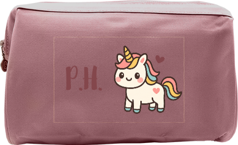 Vrolijke toilettas met naam en kawaii unicorn