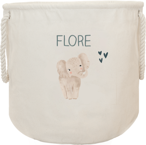 Speelgoedmand met naam en olifant met hartjes