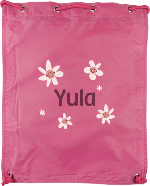 Gymtas met naam en bloemen met gezichtje