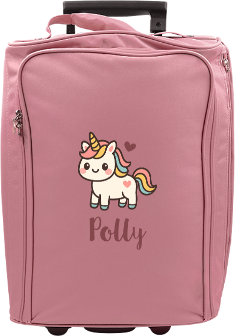 Vrolijke reistrolley met naam en kawaii unicorn