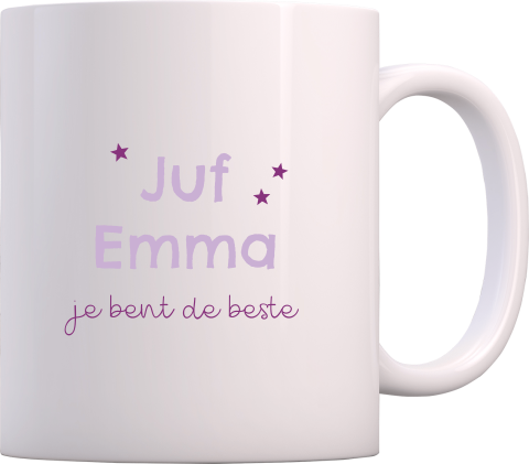 Mok paars met tekst 'Juf, je bent de beste'