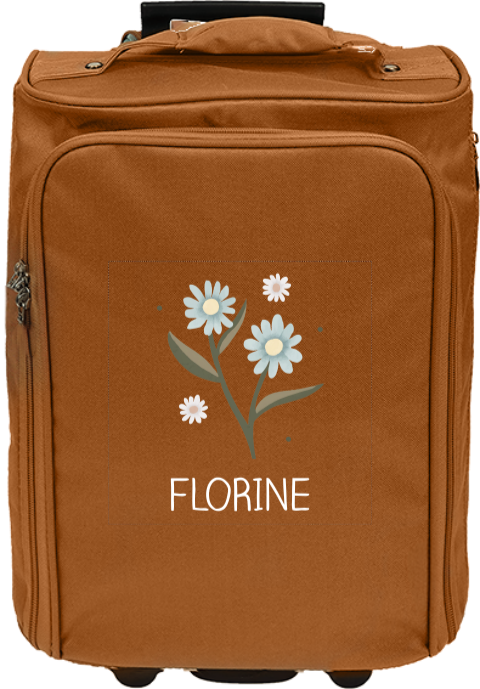 Reistrolley lichtbruin met naam en bloemen