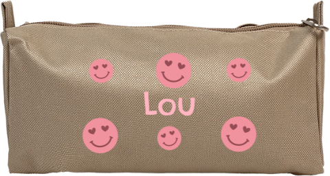Vrolijke etui met hartjes smileys en naam