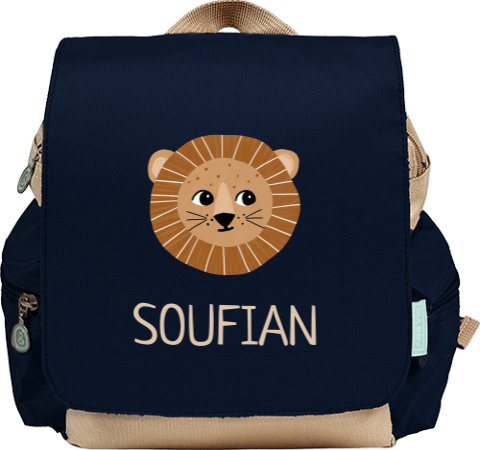 Stoere rugtas Adventure met naam en leeuwenkop
