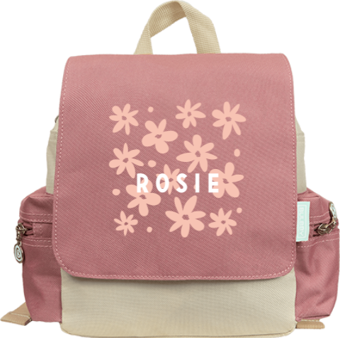 Speelse rugzak adventure met bloemen en naam