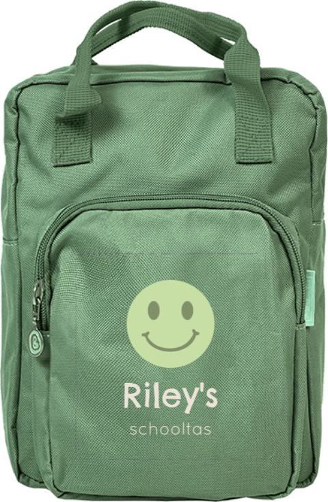 Rugzak classic met vrolijke groene smiley en naam