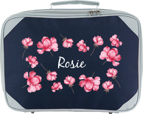 Koffertje met naam en kleurrijke bloemen