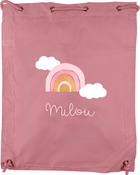 Gymtas met naam, regenboog en wolkjes