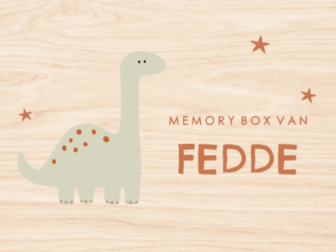 Houten memorybox met illustratie dino en naam
