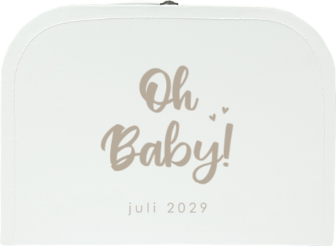 Zwangerschapsaankondiging koffertje met quote oh baby en hartjes