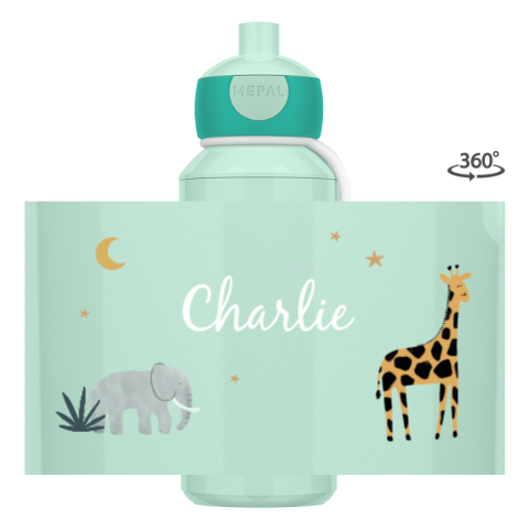 Mepal pop-up drinkfles Campus met jungledieren en naam