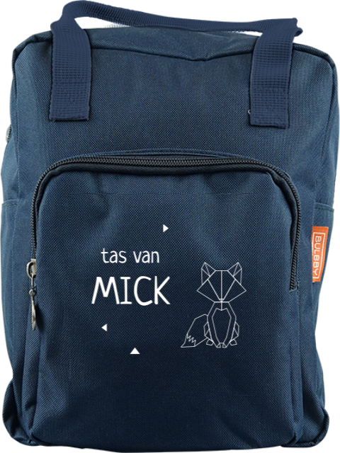 Rugtas Classic met geometrisch vosje en naam