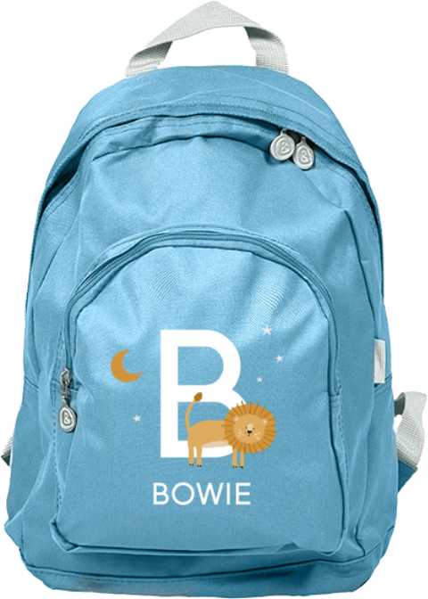 Vrolijke Junior rugzak met initiaal, leeuwtje en naam